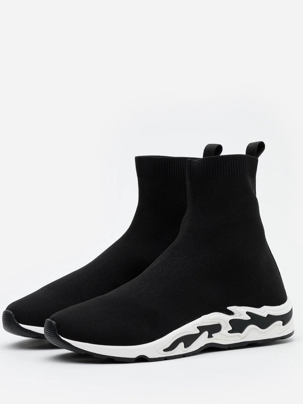 Sandro Sock Sneakers black knit with White Sculpted Sole flame size 38